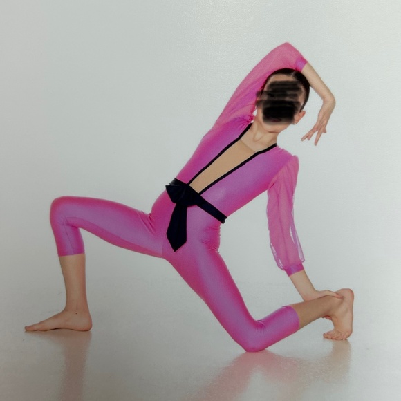 Pink Jumpsuit Dance Costume with Navy Bow - Picture 5 of 5